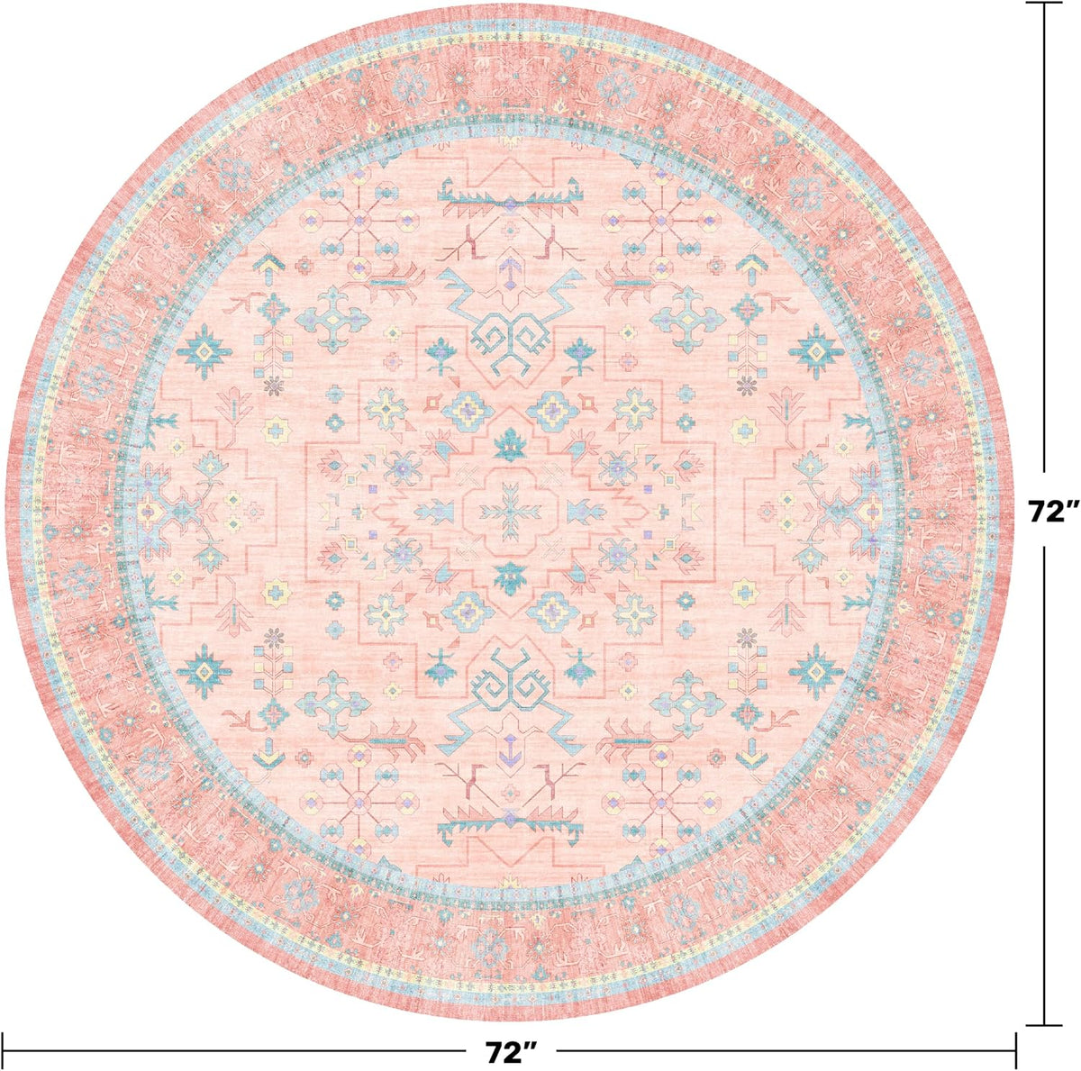 Pink 6ft Round Rug for Bedroom Girls Soft Non Slip - Washable Circle Rug for Nursery, Living Room, Dining Room, Home Office, Low Pile Pink Indoor Aesthetic Décor