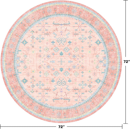 Pink 6ft Round Rug for Bedroom Girls Soft Non Slip - Washable Circle Rug for Nursery, Living Room, Dining Room, Home Office, Low Pile Pink Indoor Aesthetic Décor