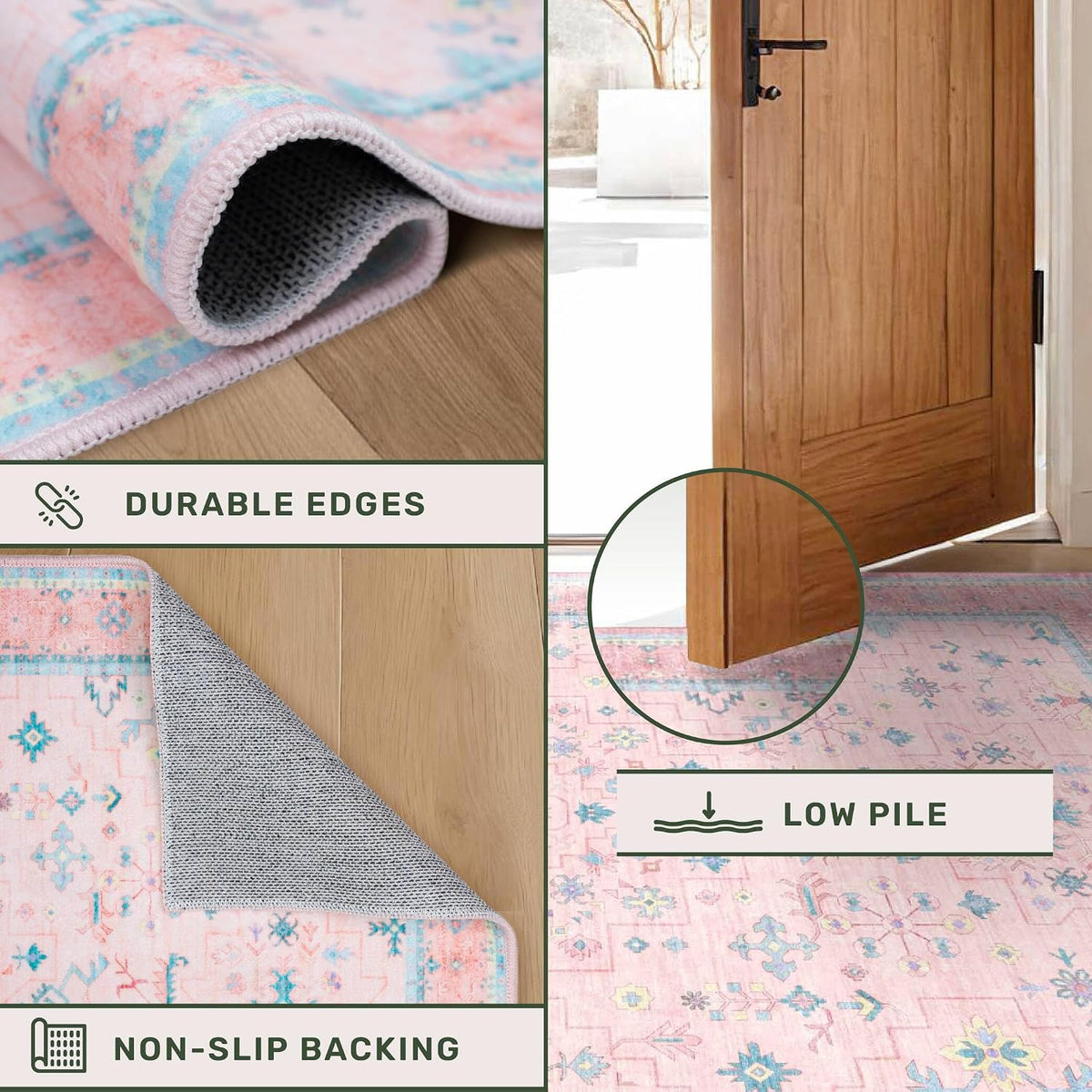 Pink 6ft Round Rug for Bedroom Girls Soft Non Slip - Washable Circle Rug for Nursery, Living Room, Dining Room, Home Office, Low Pile Pink Indoor Aesthetic Décor