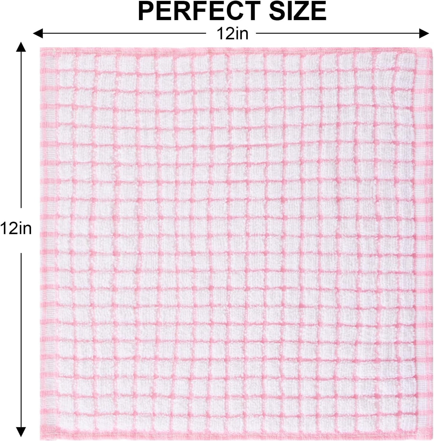 Cotton 8 Pack Terry Kitchen Dish Cloths, 12 x 12 Inches Super Soft and Absorbent Dish Rags, Quick Drying Dish Towels for Washing Dishes, Pink