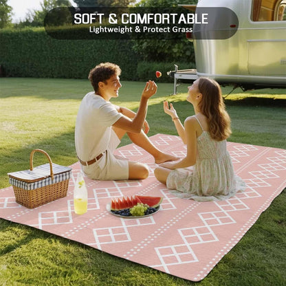Peach Pink Checkered Outdoor Patio Rugs 5 x 7 ft Abstract White Geometric Argyle Stripe Iutdoor Outdoor Area Rug Non-Slip Washable Door Mat Carpet for Entryway/Backyard/Porch