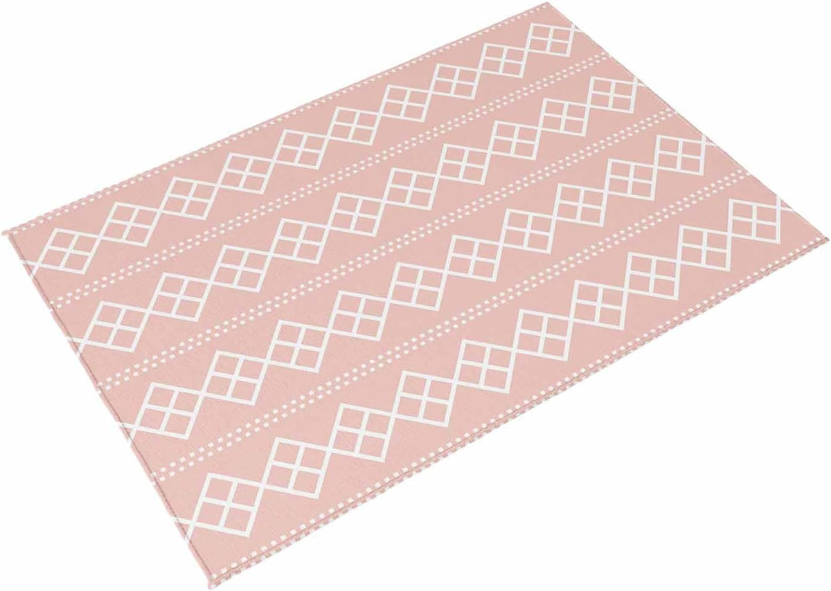 Peach Pink Checkered Outdoor Patio Rugs 5 x 7 ft Abstract White Geometric Argyle Stripe Iutdoor Outdoor Area Rug Non-Slip Washable Door Mat Carpet for Entryway/Backyard/Porch