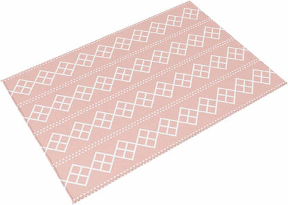 Peach Pink Checkered Outdoor Patio Rugs 5 x 7 ft Abstract White Geometric Argyle Stripe Iutdoor Outdoor Area Rug Non-Slip Washable Door Mat Carpet for Entryway/Backyard/Porch
