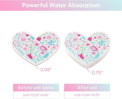 5 Pack Heart Shaped Sponges, Non-Scratch Cleaning Sponges with Floral Pattern, Kitchen Heavy Duty Scrub Sponge, Pop Up Eco Valentine's Day Sponges (Pink)