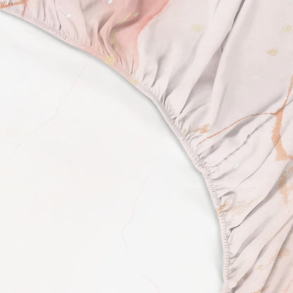 Fitted Sheet Super Soft Microfiber Bed Sheet Full Size 4PC, Simple Rose Marble Bedding Sheet Set, 16 Inches Deep Fitted Sheet Sets for Kids Boys Girls Women Bedroom Decor Pink Peach