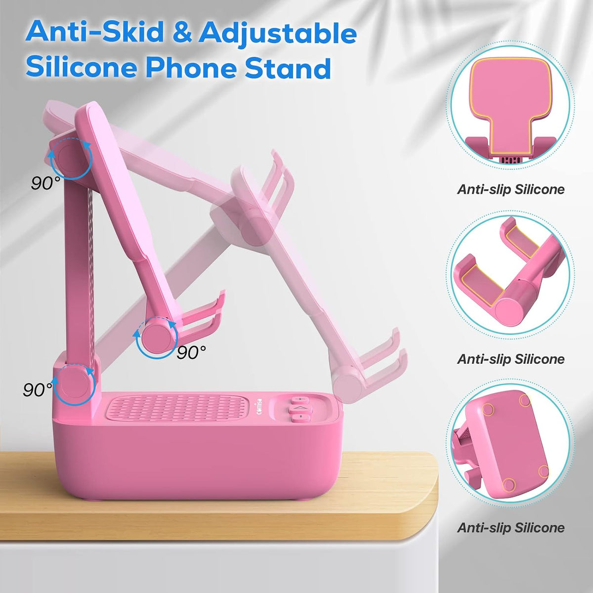 Phone Stand with Bluetooth Speaker, HD Stereo, Adjustable