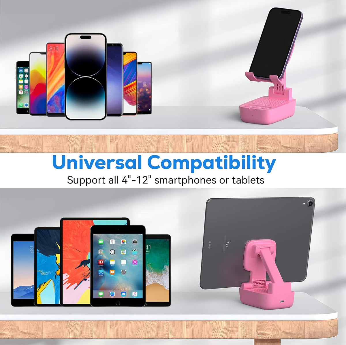 Phone Stand with Bluetooth Speaker, HD Stereo, Adjustable