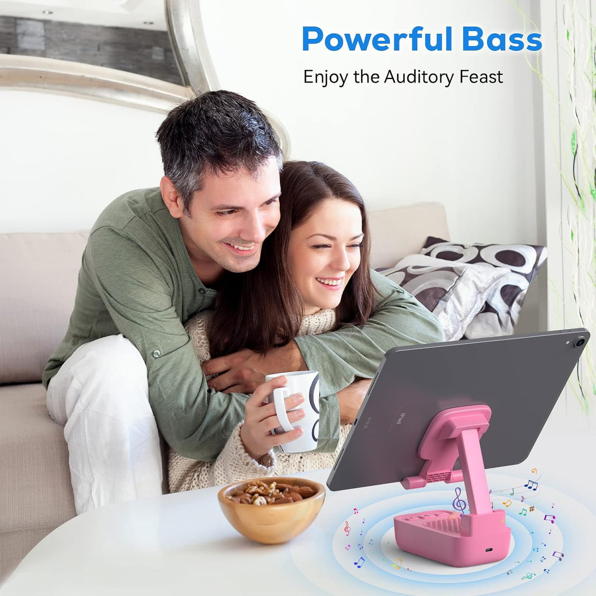 Phone Stand with Bluetooth Speaker, HD Stereo, Adjustable