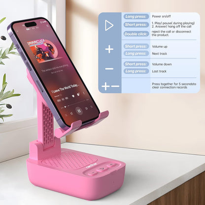 Phone Stand with Bluetooth Speaker, HD Stereo, Adjustable