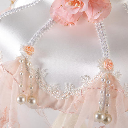 Princess Style Table Lamp, Victorian Lace Fancy Table Lamp, Pink Bedside Lamp with Fabric Shade & Floral Resin Base for Bedroom, E26 Socket No Bulb Included