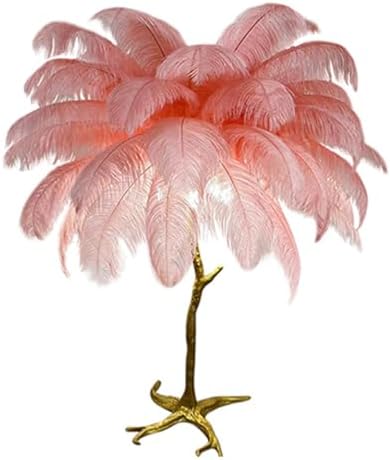 Ostrich Feather lamp,Resin Feather lamp with Natural Ostrich Feathers (Contains Light Sources) Have Footswitch Dimmable Desk Lamp (60x60cm(23×23inch),Pink)