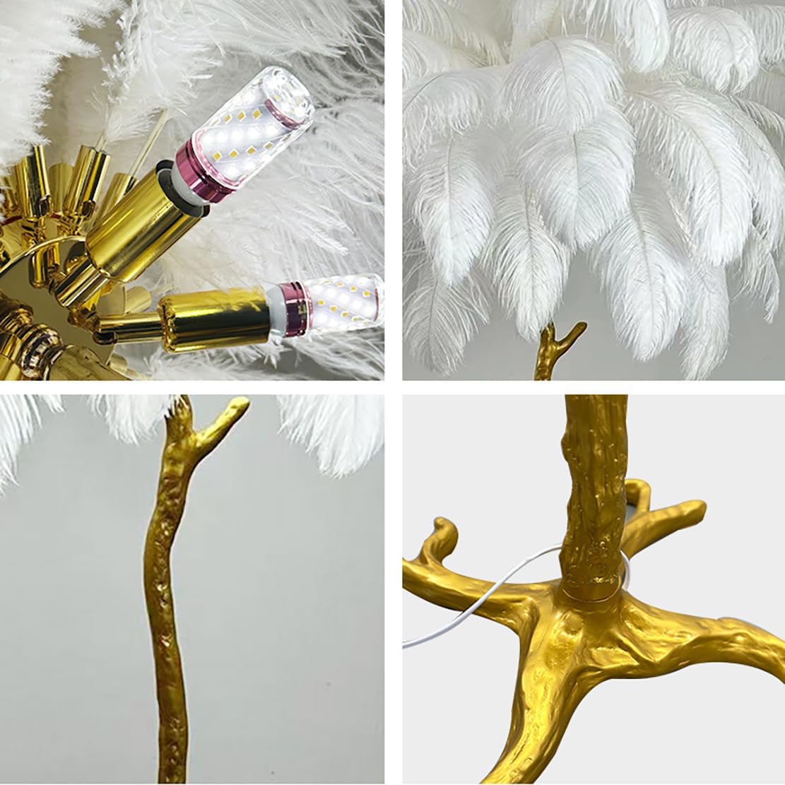Ostrich Feather lamp,Resin Feather lamp with Natural Ostrich Feathers (Contains Light Sources) Have Footswitch Dimmable Desk Lamp (60x60cm(23×23inch),Pink)