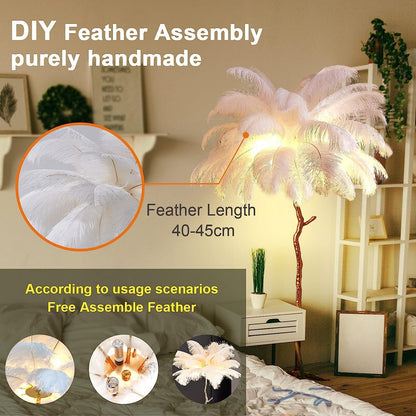 Ostrich Feather lamp,Resin Feather lamp with Natural Ostrich Feathers (Contains Light Sources) Have Footswitch Dimmable Desk Lamp (60x60cm(23×23inch),Pink)