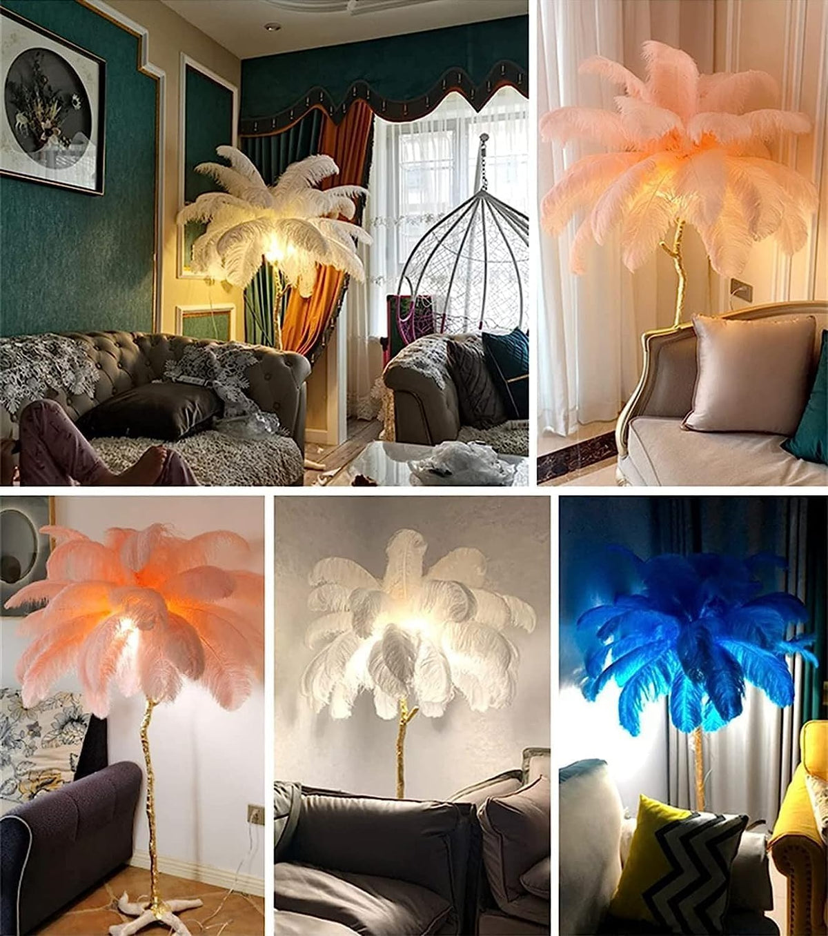 Ostrich Feather lamp,Resin Feather lamp with Natural Ostrich Feathers (Contains Light Sources) Have Footswitch Dimmable Desk Lamp (60x60cm(23×23inch),Pink)