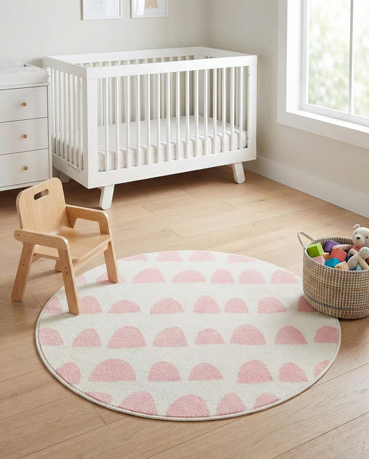 Whimsy Kids Collection Rug – 3 Ft Round Ivory and Pink Medium-Pile Rug Perfect for Kitchens, Dining Rooms