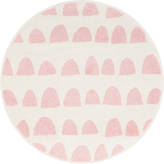 Whimsy Kids Collection Rug – 3 Ft Round Ivory and Pink Medium-Pile Rug Perfect for Kitchens, Dining Rooms