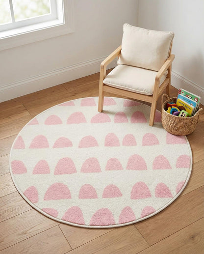 Whimsy Kids Collection Rug – 3 Ft Round Ivory and Pink Medium-Pile Rug Perfect for Kitchens, Dining Rooms