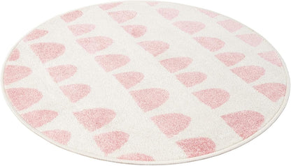 Whimsy Kids Collection Rug – 3 Ft Round Ivory and Pink Medium-Pile Rug Perfect for Kitchens, Dining Rooms
