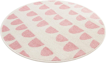 Whimsy Kids Collection Rug – 3 Ft Round Ivory and Pink Medium-Pile Rug Perfect for Kitchens, Dining Rooms
