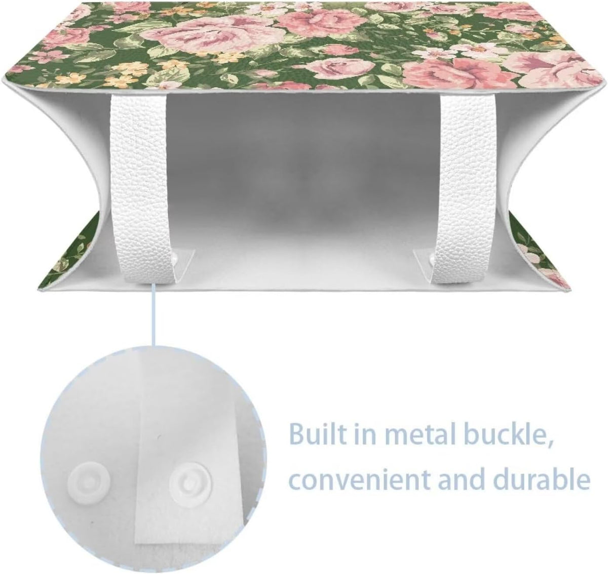 Pink Flower Rectangle Tissue Box Cover Green Leaf Leather Tissue Box Tissues Boxes Cover Pretty Tissue Box Pu Home Gifts for Valentine's Day Birthday