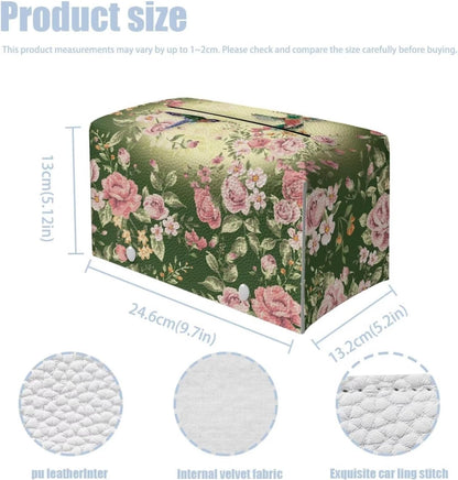 Pink Flower Rectangle Tissue Box Cover Green Leaf Leather Tissue Box Tissues Boxes Cover Pretty Tissue Box Pu Home Gifts for Valentine's Day Birthday