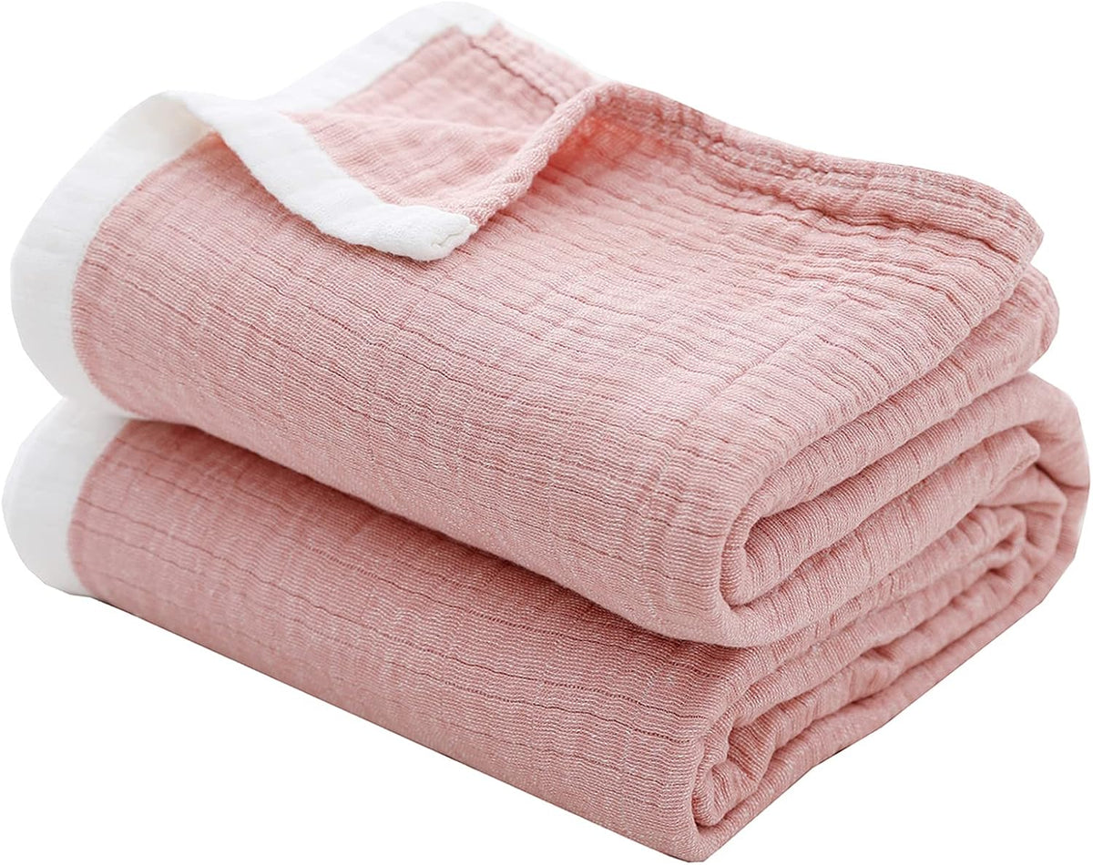 SE SOFTEXLY Muslin Throw Blanket, 4-Layer Dyed Yarn, 50”x60”, Coral Pink