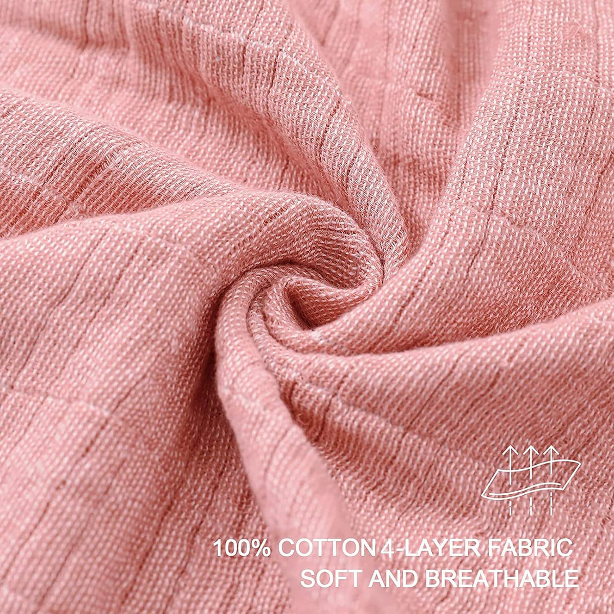 SE SOFTEXLY Muslin Throw Blanket, 4-Layer Dyed Yarn, 50”x60”, Coral Pink