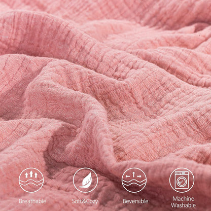 SE SOFTEXLY Muslin Throw Blanket, 4-Layer Dyed Yarn, 50”x60”, Coral Pink