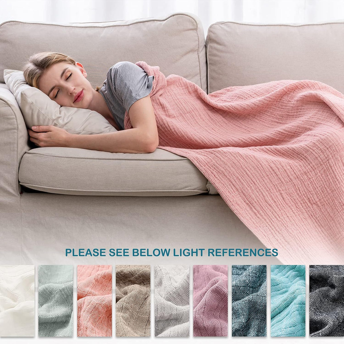 SE SOFTEXLY Muslin Throw Blanket, 4-Layer Dyed Yarn, 50”x60”, Coral Pink