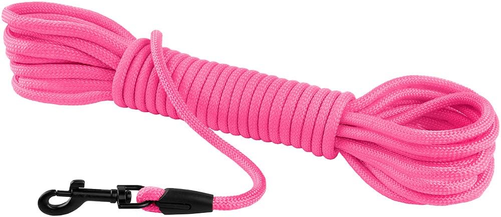 Rope Pro Training Dog Collar Braided No Pull Quick Release Round Lead Collars for Dogs Small Medium Large Puppy (30 FT Leash, Pink)
