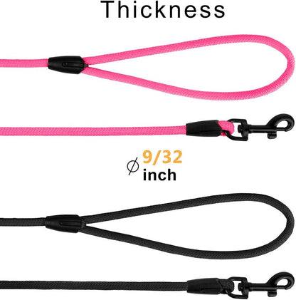 Rope Pro Training Dog Collar Braided No Pull Quick Release Round Lead Collars for Dogs Small Medium Large Puppy (30 FT Leash, Pink)