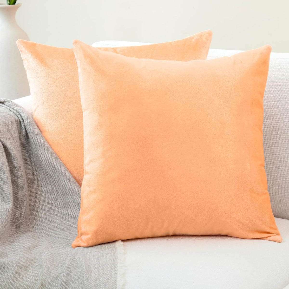 Velvet Throw Pillow Covers, No Inserts 18"x18" Peach