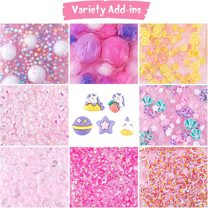 10 FL OZ Unicorn Slime Kit, Pink Clear Slime Bucket, Slimes Party Favors for Kids, Glimmer Crunchy Slimes Includes 9 Packs of Add-ins, Sensory Experience DIY Toys for Girls and Boys Ages 8-12