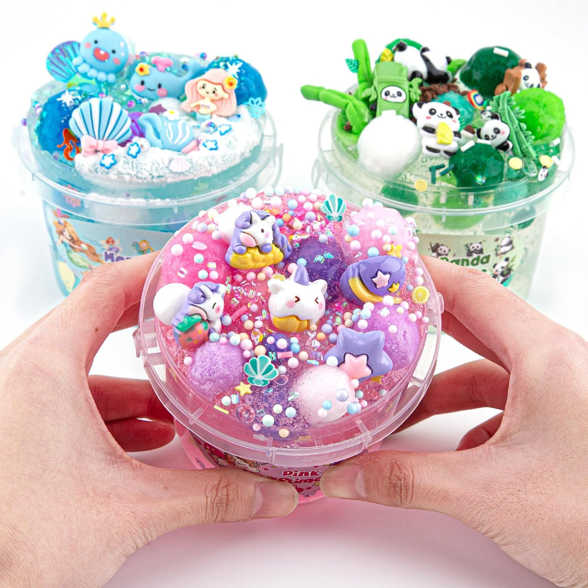 10 FL OZ Unicorn Slime Kit, Pink Clear Slime Bucket, Slimes Party Favors for Kids, Glimmer Crunchy Slimes Includes 9 Packs of Add-ins, Sensory Experience DIY Toys for Girls and Boys Ages 8-12