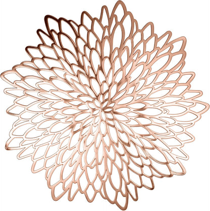 Set of 6 Round Placemats Rose Gold, Heat-Resistant PVC Table Mats with Luxury Metallic Glossy Finish for Thanksgiving Christmas Wedding Party Decor, Easy to Clean