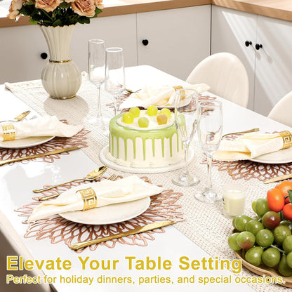 Set of 6 Round Placemats Rose Gold, Heat-Resistant PVC Table Mats with Luxury Metallic Glossy Finish for Thanksgiving Christmas Wedding Party Decor, Easy to Clean