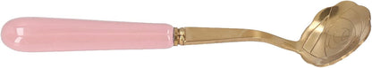 Stainless Steel Teaspoon with Ceramic Handle, Golden Rose Flower Spoon, Cake Spoon, Ice Cream Spoon, Elegant Spoon for Dessert (Pink Handle)