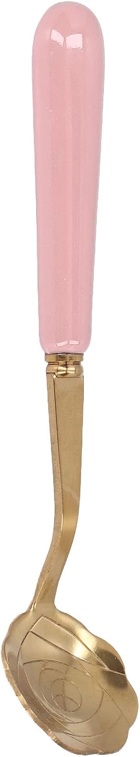 Stainless Steel Teaspoon with Ceramic Handle, Golden Rose Flower Spoon, Cake Spoon, Ice Cream Spoon, Elegant Spoon for Dessert (Pink Handle)