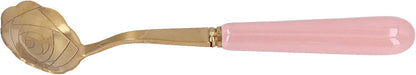 Stainless Steel Teaspoon with Ceramic Handle, Golden Rose Flower Spoon, Cake Spoon, Ice Cream Spoon, Elegant Spoon for Dessert (Pink Handle)