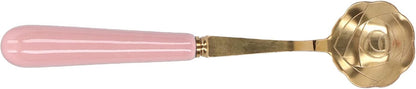 Stainless Steel Teaspoon with Ceramic Handle, Golden Rose Flower Spoon, Cake Spoon, Ice Cream Spoon, Elegant Spoon for Dessert (Pink Handle)