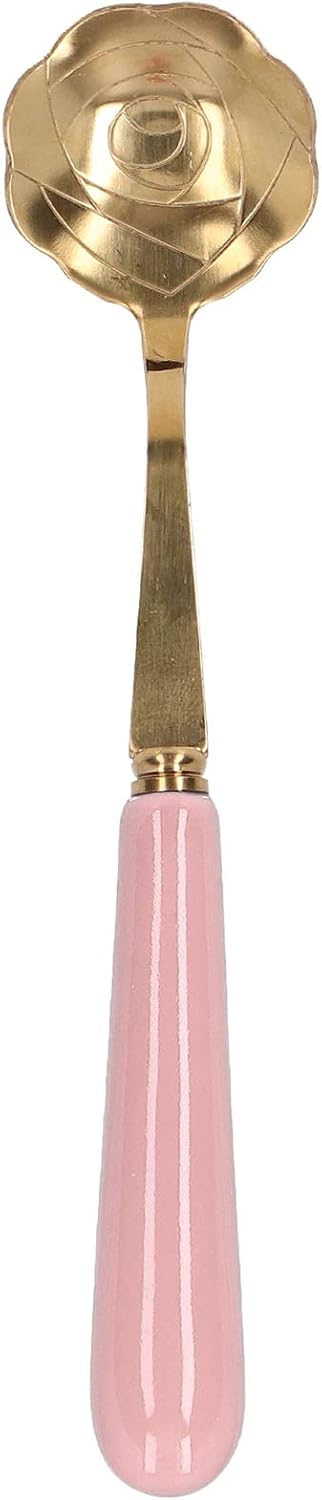 Stainless Steel Teaspoon with Ceramic Handle, Golden Rose Flower Spoon, Cake Spoon, Ice Cream Spoon, Elegant Spoon for Dessert (Pink Handle)