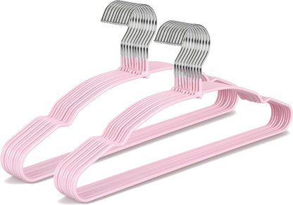 Non Slip Hanger 20 Pack, Metal Clothes Hangers Space Saving, Heavy Duty Rubber Coated Wire Hanger for Coat, Shirt, Dress, Pants-Pink, CT12P