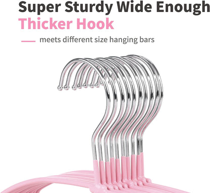 Non Slip Hanger 20 Pack, Metal Clothes Hangers Space Saving, Heavy Duty Rubber Coated Wire Hanger for Coat, Shirt, Dress, Pants-Pink, CT12P