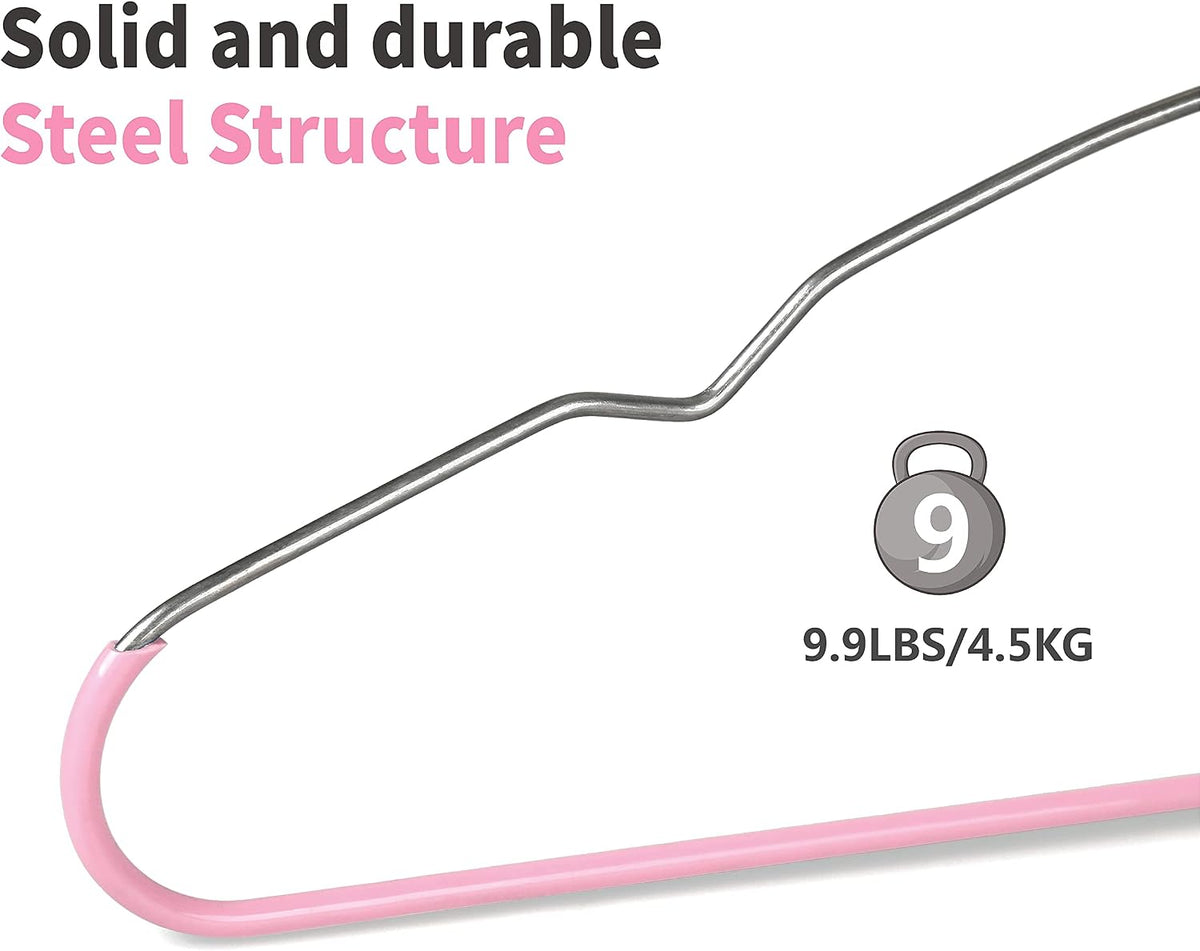 Non Slip Hanger 20 Pack, Metal Clothes Hangers Space Saving, Heavy Duty Rubber Coated Wire Hanger for Coat, Shirt, Dress, Pants-Pink, CT12P