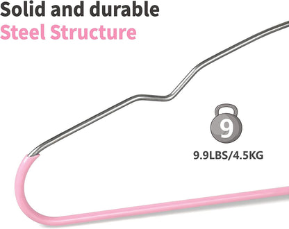 Non Slip Hanger 20 Pack, Metal Clothes Hangers Space Saving, Heavy Duty Rubber Coated Wire Hanger for Coat, Shirt, Dress, Pants-Pink, CT12P