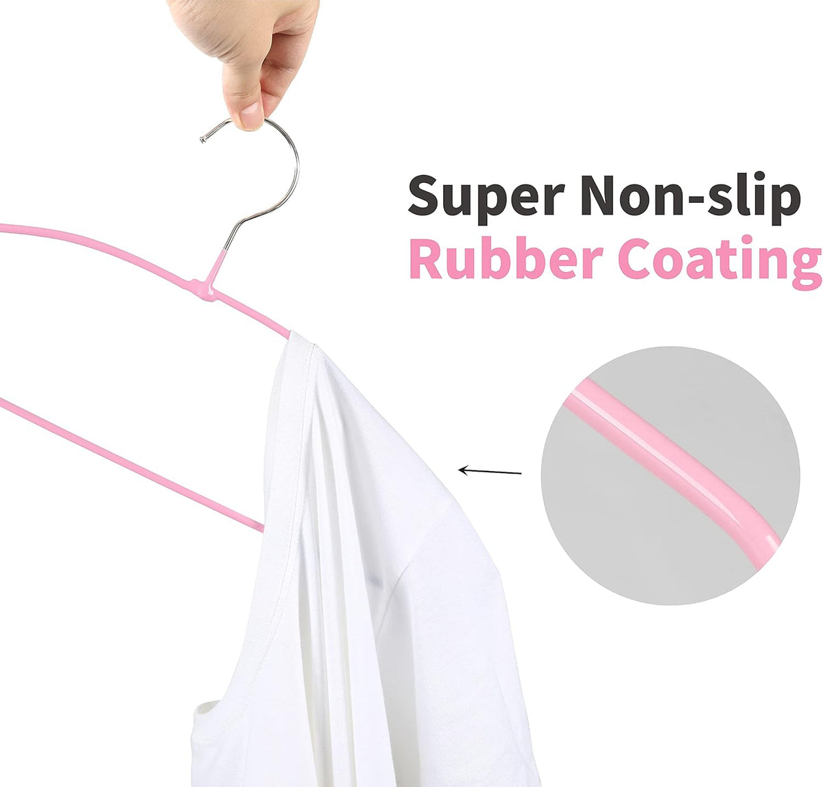 Non Slip Hanger 20 Pack, Metal Clothes Hangers Space Saving, Heavy Duty Rubber Coated Wire Hanger for Coat, Shirt, Dress, Pants-Pink, CT12P