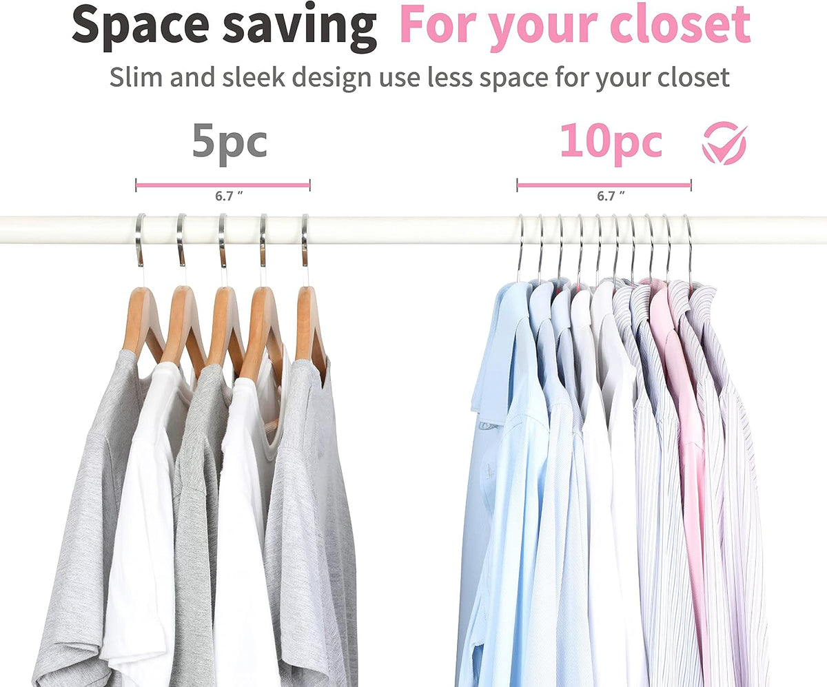 Non Slip Hanger 20 Pack, Metal Clothes Hangers Space Saving, Heavy Duty Rubber Coated Wire Hanger for Coat, Shirt, Dress, Pants-Pink, CT12P