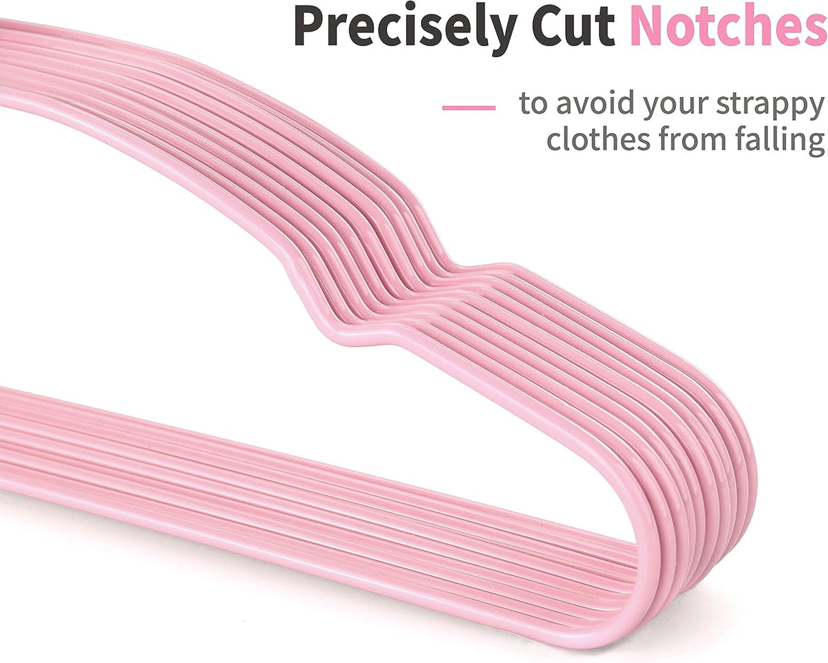 Non Slip Hanger 20 Pack, Metal Clothes Hangers Space Saving, Heavy Duty Rubber Coated Wire Hanger for Coat, Shirt, Dress, Pants-Pink, CT12P