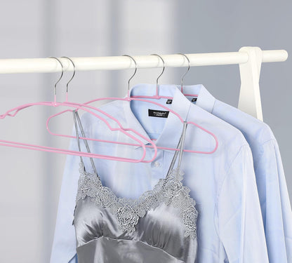 Non Slip Hanger 20 Pack, Metal Clothes Hangers Space Saving, Heavy Duty Rubber Coated Wire Hanger for Coat, Shirt, Dress, Pants-Pink, CT12P