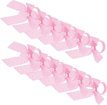 Pink Bow Napkin Rings 12pcs Checkered Table Decor Reusable